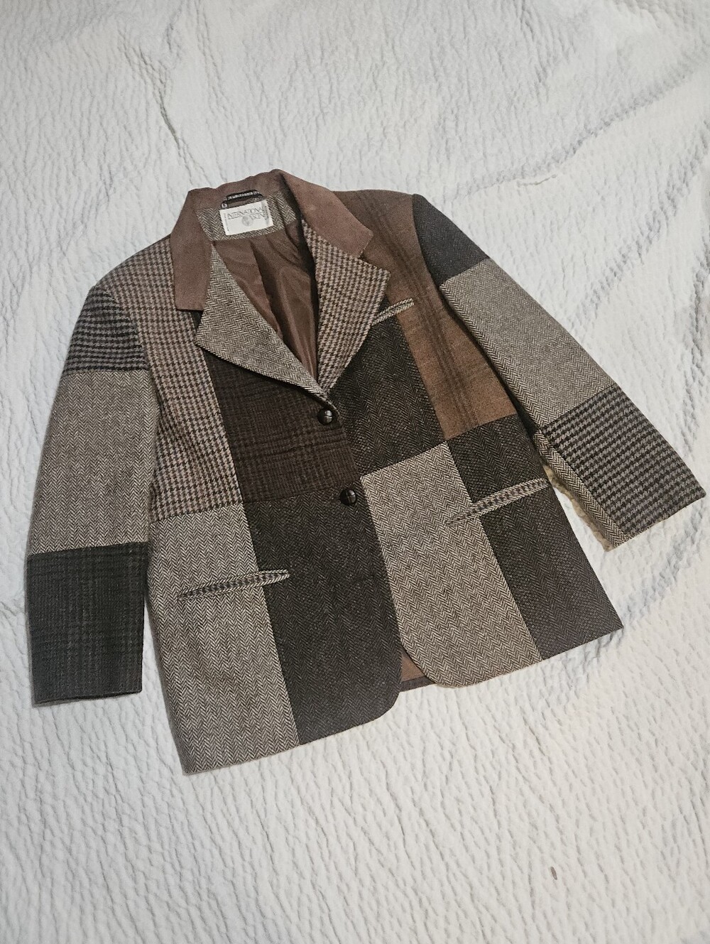 Vintage 80s/90s International Scene Wool Patchwork Blazer Academia Tweed Jacket